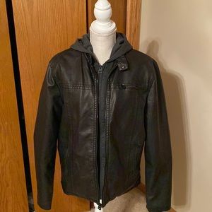 Mens Levi Leather Coat with hoodie liner and hood.